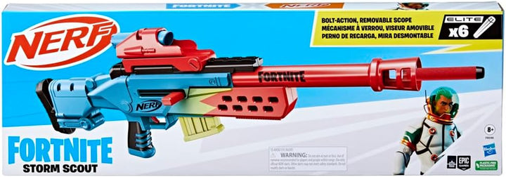 Nerf Fortnite Storm Scout Blaster, Nerf Fernrohr, 6-Dart Clip-Magazin, 6 Nerf Elite Darts, Bolzen-Ac