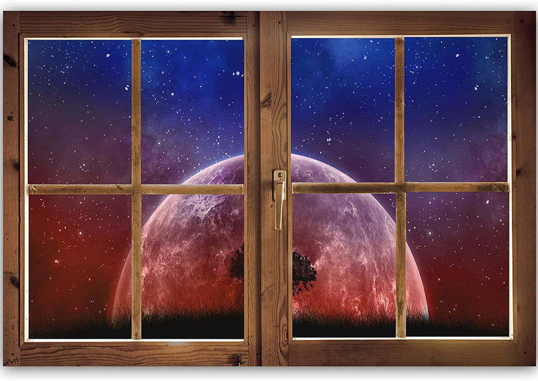 Febby Vlies Leinwandbild XXL Geschlossenes Fenster 3D-Illusion 120x80 cm Wandbild Kunst Bilder Schla