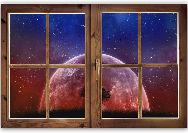 Febby Vlies Leinwandbild XXL Geschlossenes Fenster 3D-Illusion 120x80 cm Wandbild Kunst Bilder Schla
