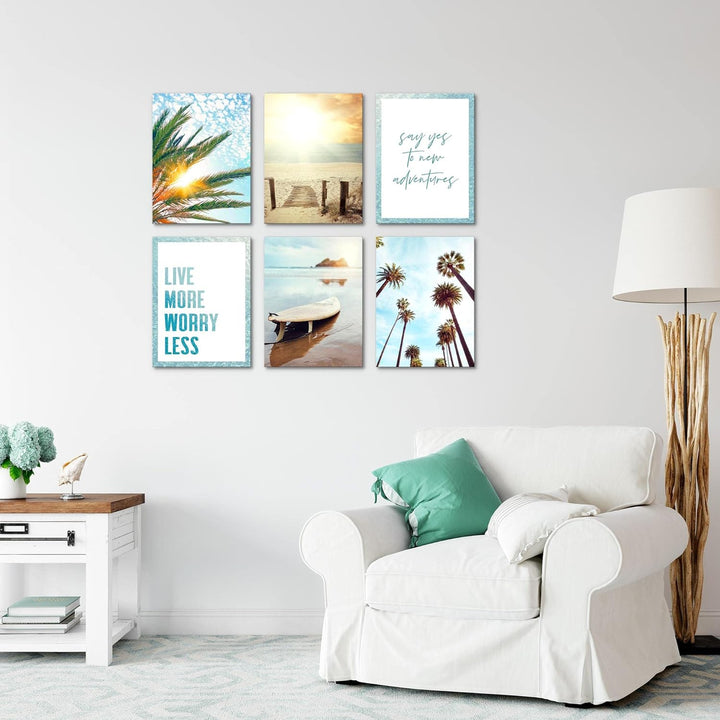 Novart Set Wandbilder - KEIN EXTRA RAMEN BENÖTIGT - Wohnzimmer Schlafzimmer - Bilder Modern Strand M