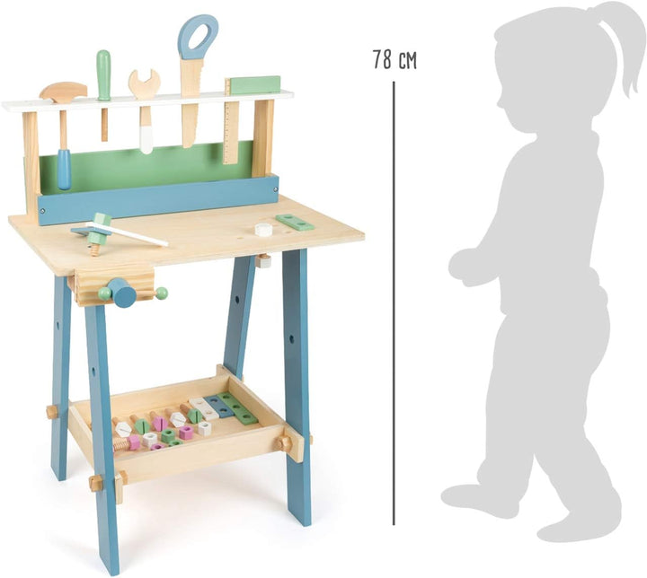 small Foot Werkbank Nordic aus Holz, inkl. Werkzeugen und Zubehör, Rollenspielzeug für Kinder, ab 3