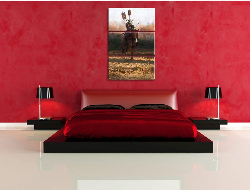 Pixxprint Samurai Krieger auf einem Pferd als Leinwandbild/Grösse: 3 Teilig (120x80) / Wandbild/Kuns