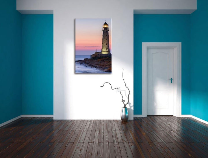 Pixxprint Leuchtturm in Abenddämmerung als Leinwandbild | Grösse: 100x70 | Wandbild| Kunstdruck | fe