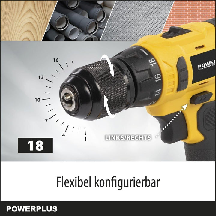 Powerplus Akkuschrauber & Bohrer POWX00425 - Akku Schraubendreher & Bohrer 16V, inkl. 2 x 1,3Ah Akku