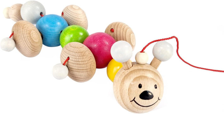 Hess Holzspielzeug 14144 - Nachzieh-Raupe Ida aus Holz, handgefertigt, für Kinder ab 12 Monaten, ca.