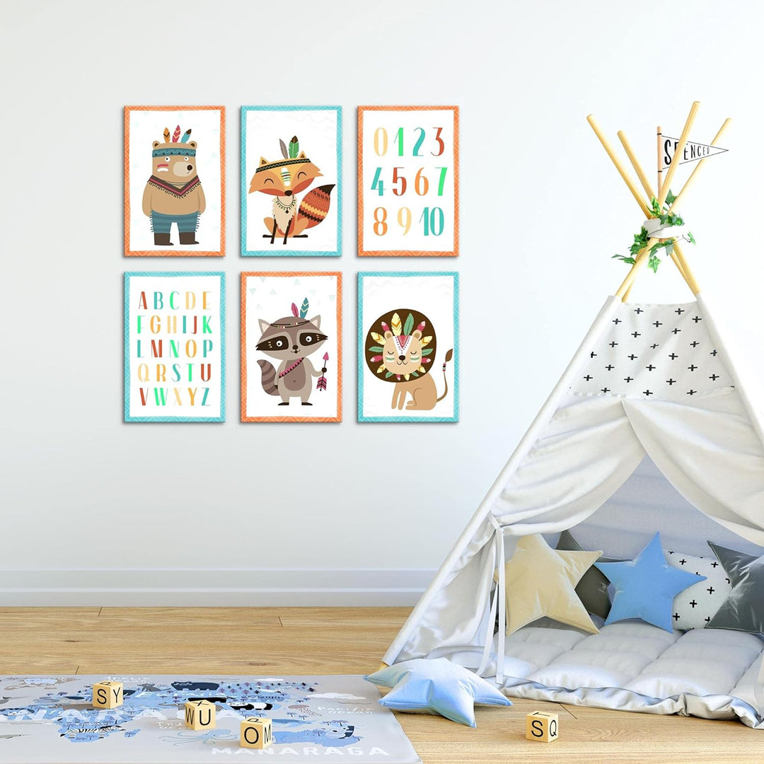 Novart Wandbilder Set - KOMPLETT AUFHÄNGFERTIG - Made in Germany - Moderne Bilder Tiere Kinderzimmer