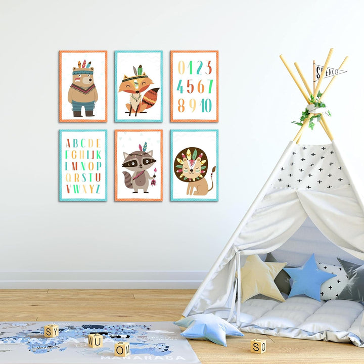 Novart Wandbilder Set - KOMPLETT AUFHÄNGFERTIG - Made in Germany - Moderne Bilder Tiere Kinderzimmer