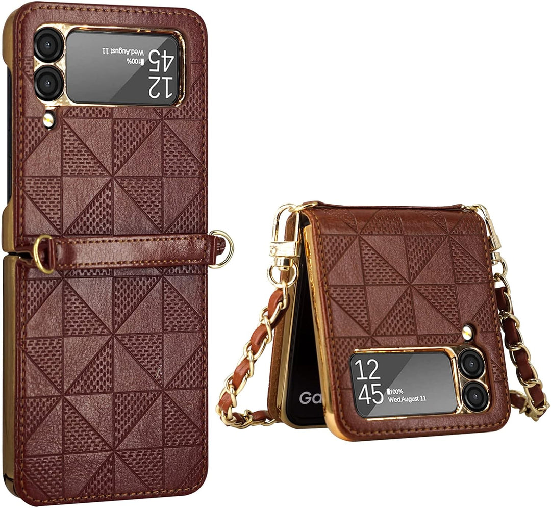 Hülle für Galaxy Z Flip 3 5G,Ultradünne Stossfeste Leder-Handyhülle mit Schultergurt kompatibel mit