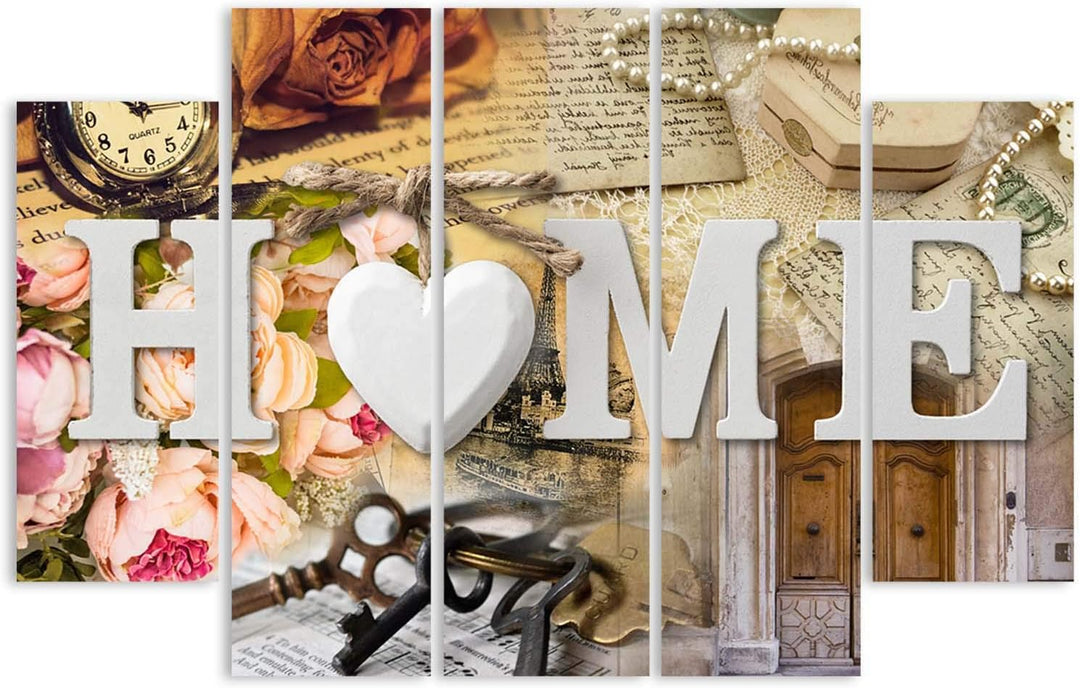 Feeby Wanddeko 5 teile Haus 150x100 cm Bilder modern Wanddekoration Wohnung Wohnzimmer Beige Deko Pa