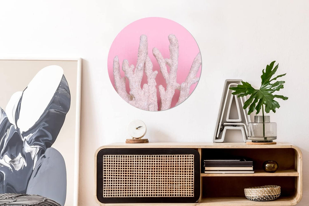 MuchoWow Wandbild Rund Wanddeko Deko Wohnzimmer Bilder 60x60 cm Koralle - Rosa - Sommer, 60x60 cm