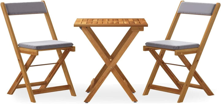 Yolola Gartenmöbel Set Klappbar inkl. 2 Sitzkissen, Balkonmöbel Set 3 teilig Massivholz, Balkontisch