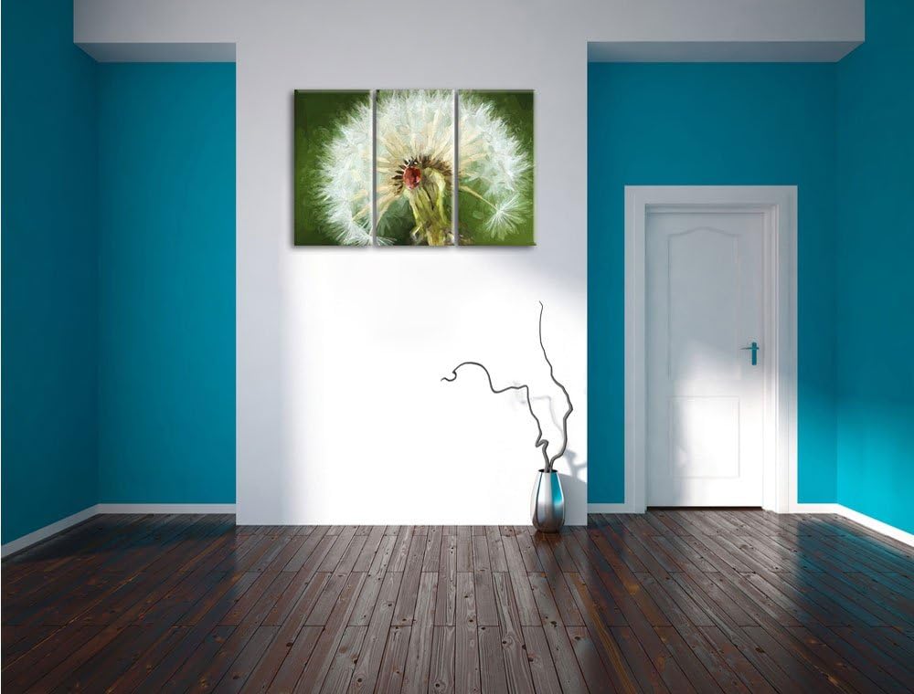 Pixxprint Marienkäfer auf Pusteblume als Leinwandbild/Grösse: 3 Teilig (120x80) cm/Wandbild/Kunstdru