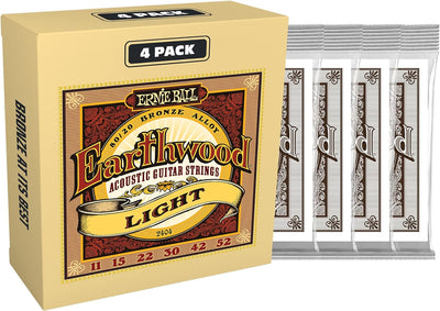 Ernie Ball Earthwood Light Akustik-Gitarrensaiten, 80/20-Bronze, 4 Pakete, Stärke 11–52 4er-Pack Lig