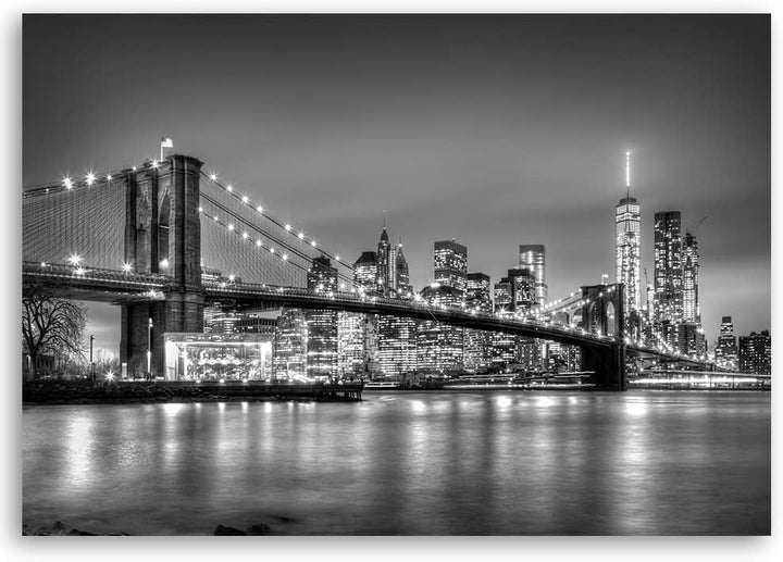 Feeby Vlies Leinwandbild XXL New York Manhattan Brooklyn Brücke 120x80 cm Wandbild Kunst Bilder Schl