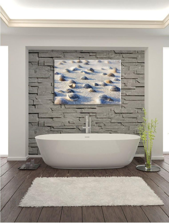 Pixxprint Muscheln im Sand als Leinwandbild/Grösse: 100x70 cm/Wandbild/Kunstdruck/fertig bespannt, 1