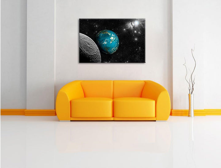 Pixxprint Planet Erde im Kosmos als Leinwandbild/Grösse: 100x70 cm/Wandbild/Kunstdruck/fertig bespan