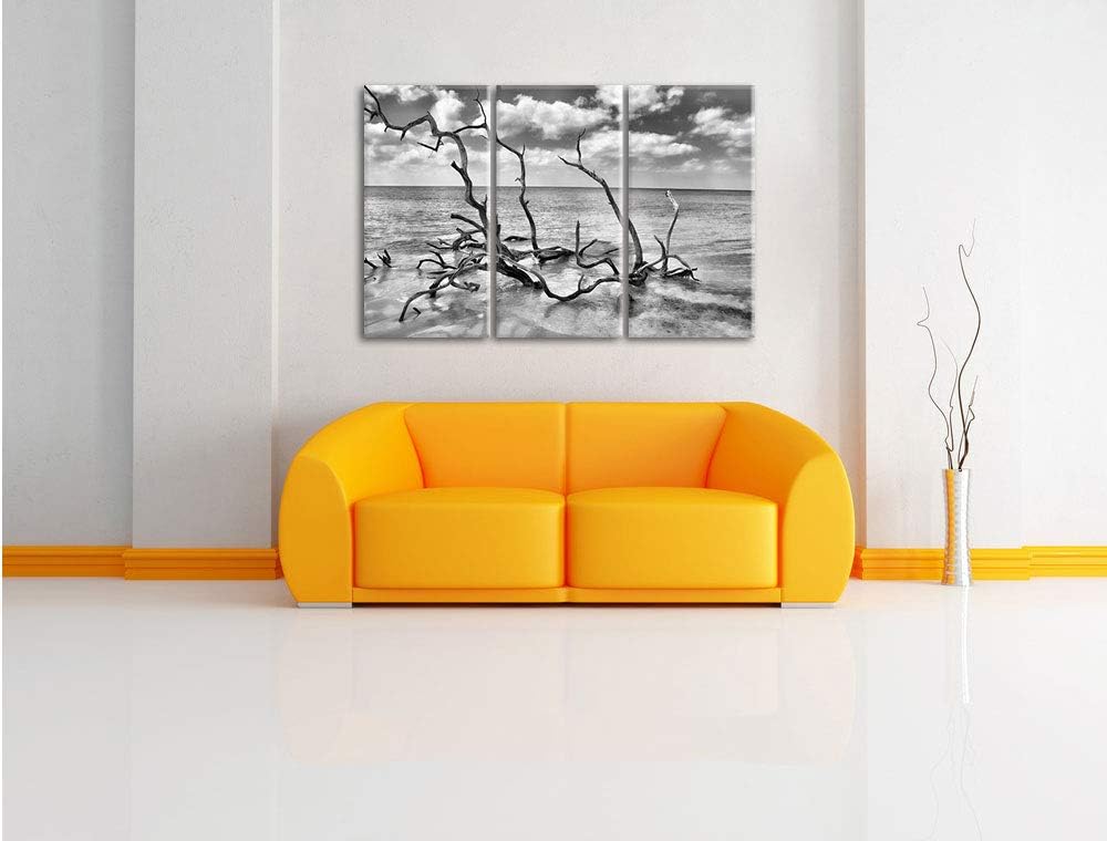 Pixxprint Monocrome, Strand Meer Havanna Kuba 3-Teiler Leinwandbild 120x80 Bild auf Leinwand