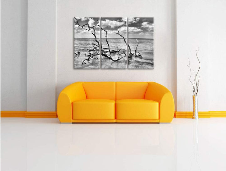 Pixxprint Monocrome, Strand Meer Havanna Kuba 3-Teiler Leinwandbild 120x80 Bild auf Leinwand