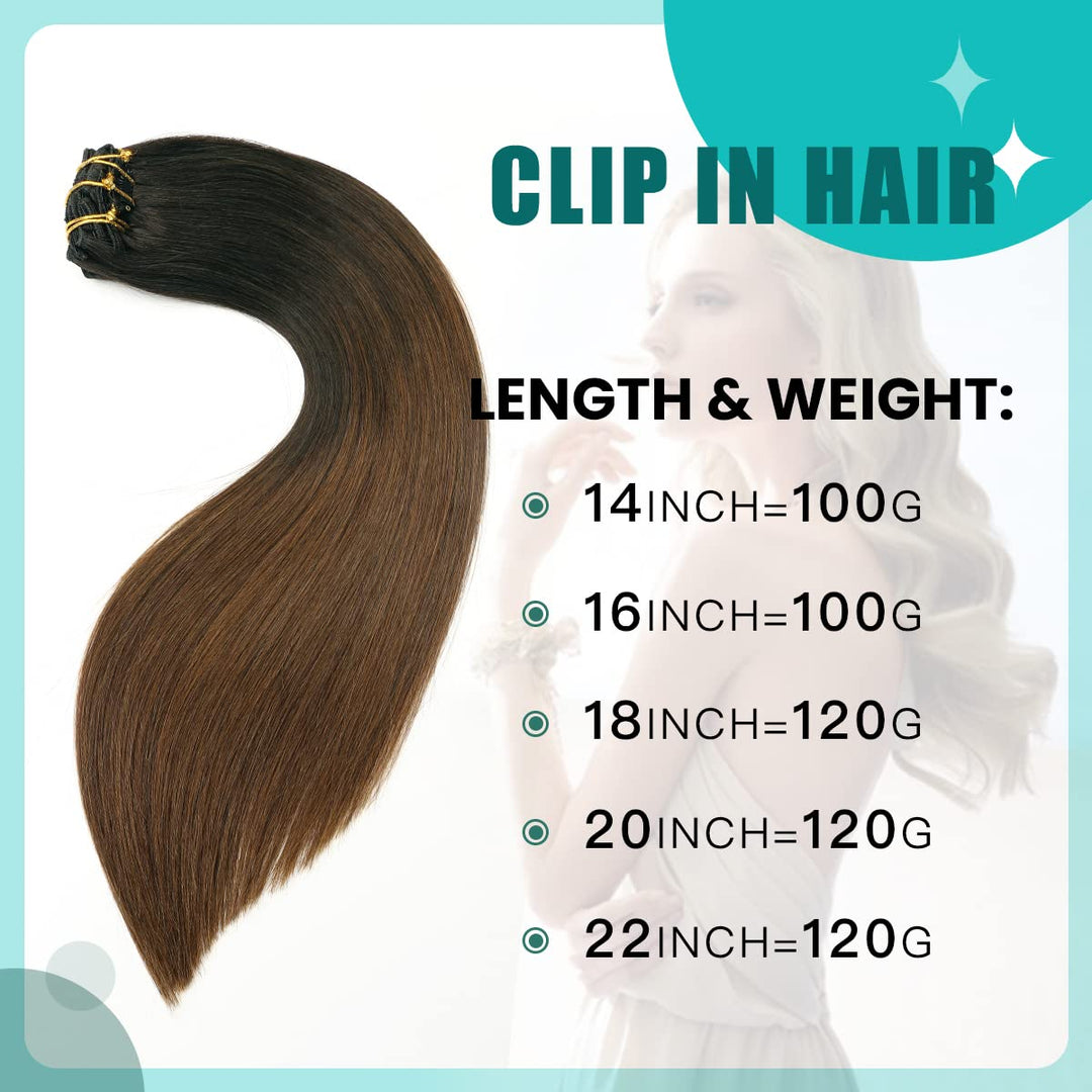 SURNEL clip in extensions echthaar Seide gerade Farbe 1B aus schwarz verblassen zu 4 mittleren braun