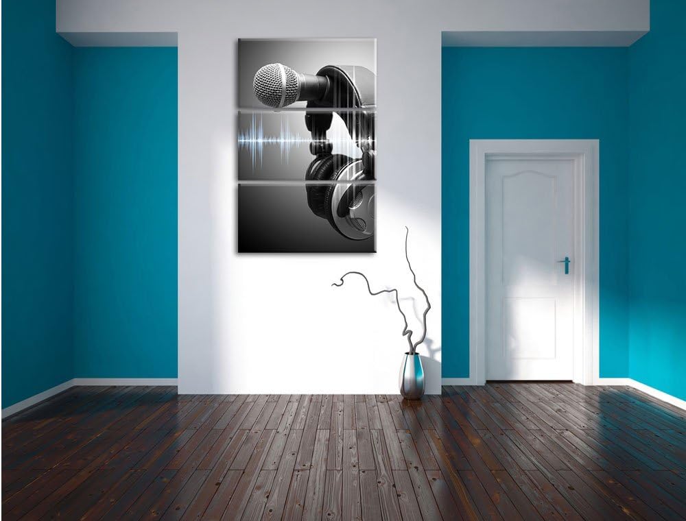 Pixxprint Mikrofon 3-Teiler Leinwandbild 120x80 Bild auf Leinwand