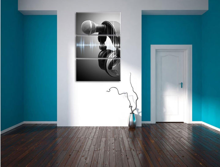 Pixxprint Mikrofon 3-Teiler Leinwandbild 120x80 Bild auf Leinwand