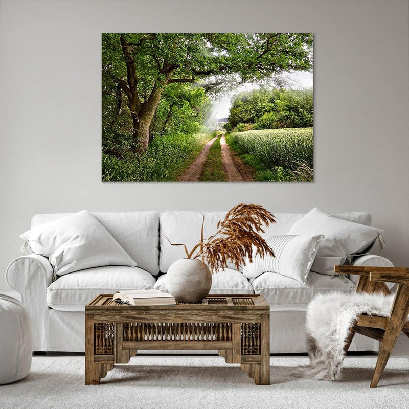 ARTTOR Bilder auf Leinwand 100x70cm Leinwandbild Pfad Natur Wald Grün Gross Wanddeko Bild Schlafzimm