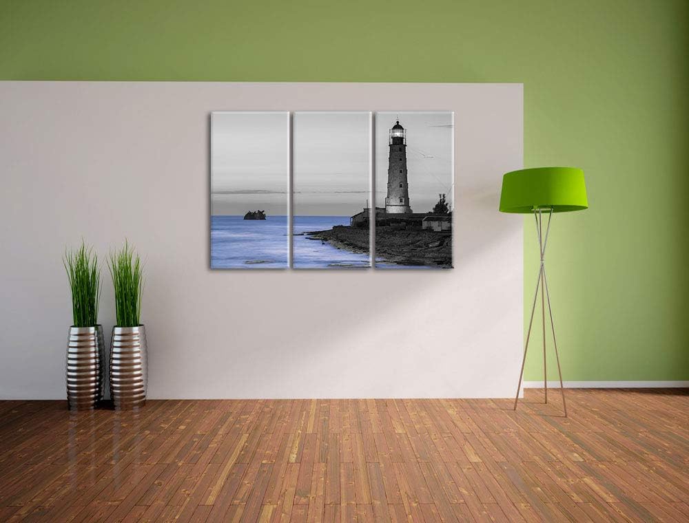 alter Leuchtturm bei Sonnenuntergang schwarz/weiss 3-Teiler Leinwandbild 120x80 Bild auf Leinwand, X