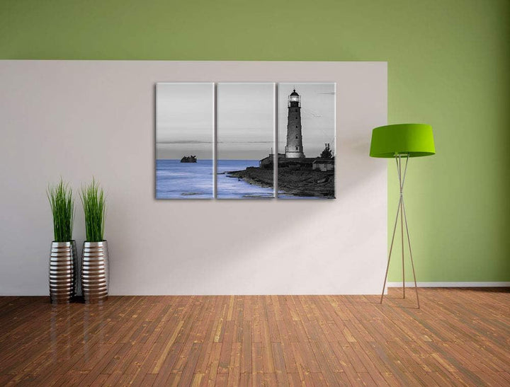 alter Leuchtturm bei Sonnenuntergang schwarz/weiss 3-Teiler Leinwandbild 120x80 Bild auf Leinwand, X
