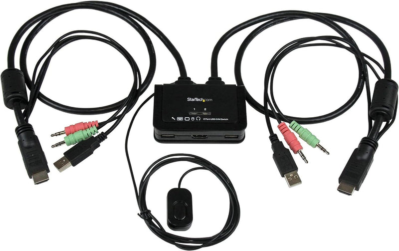 StarTech.com 2 Port USB HDMI KVM Switch mit Audio und Fernschalter - Desktop Umschalter USB Powered