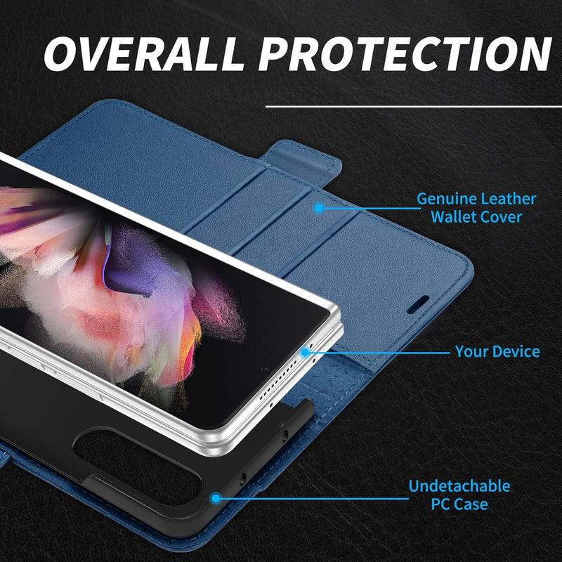 SHIELDON Hülle für Galaxy Z Fold 3 5G Klappbar Handyhülle [Echt Rindsleder] [S Pen Halter] [RFID-Spe