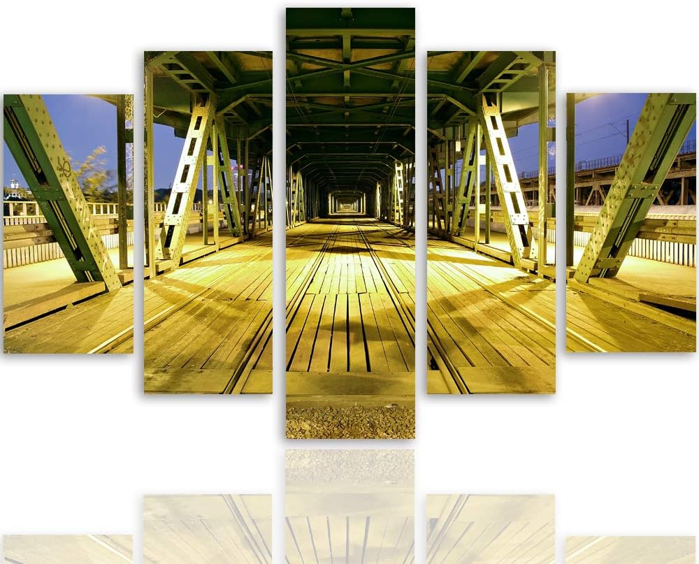 Feeby Leinwandbild Landschaft 5 TLG Bild Kunstdruck Architektur Lichter gelb 100x70 cm Leinwandbild