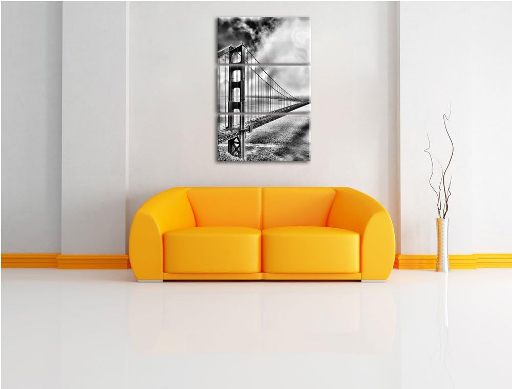 Pixxprint Golden Gate Bridge San Francisco / 3-Teilig/Gesamtmass 120cm Leinwandbild bespannt auf Hol