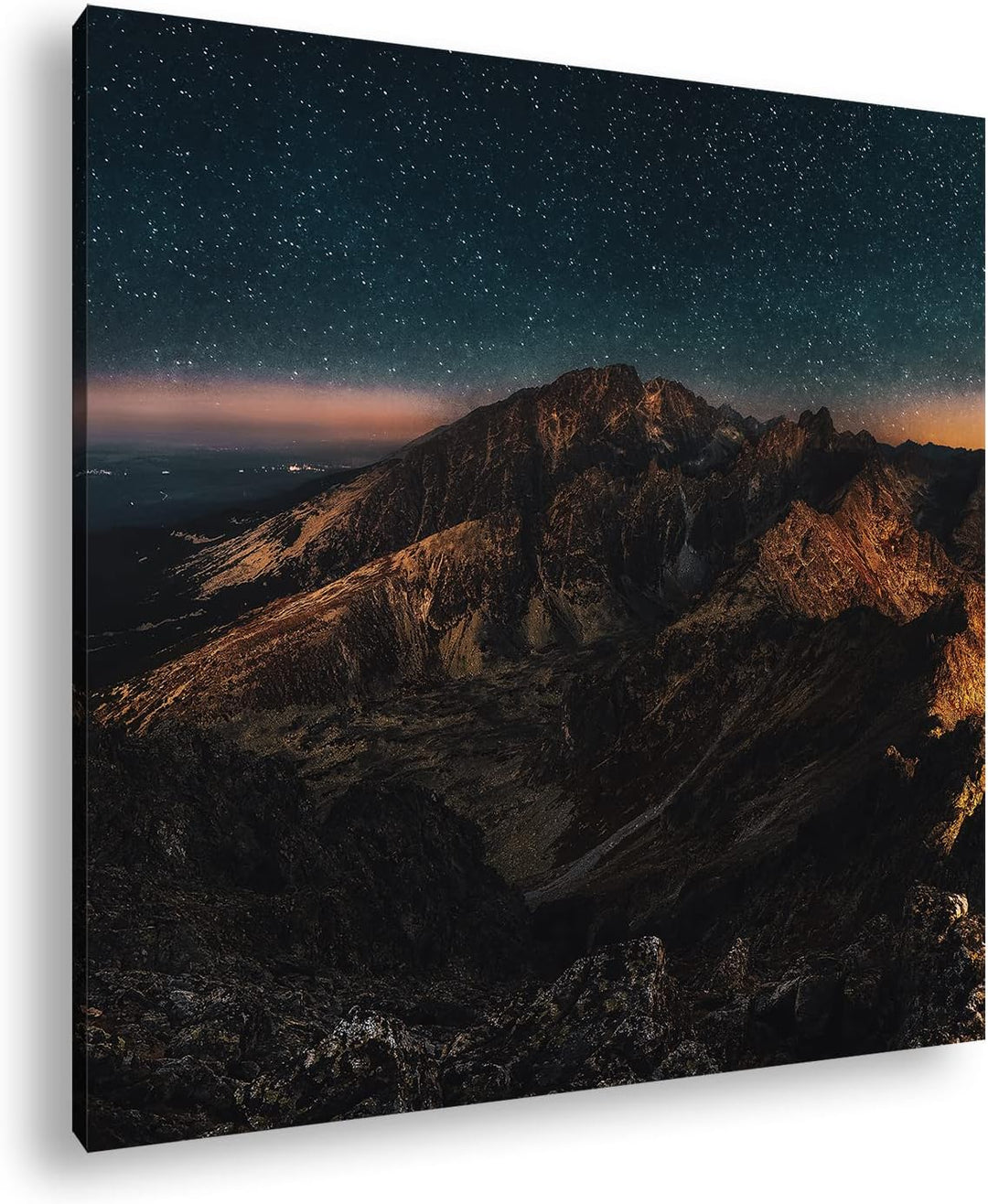 scheinende Nacht über den Bergen Format: 60x60 als Leinwandbild, Motiv fertig gerahmt auf Echtholzra