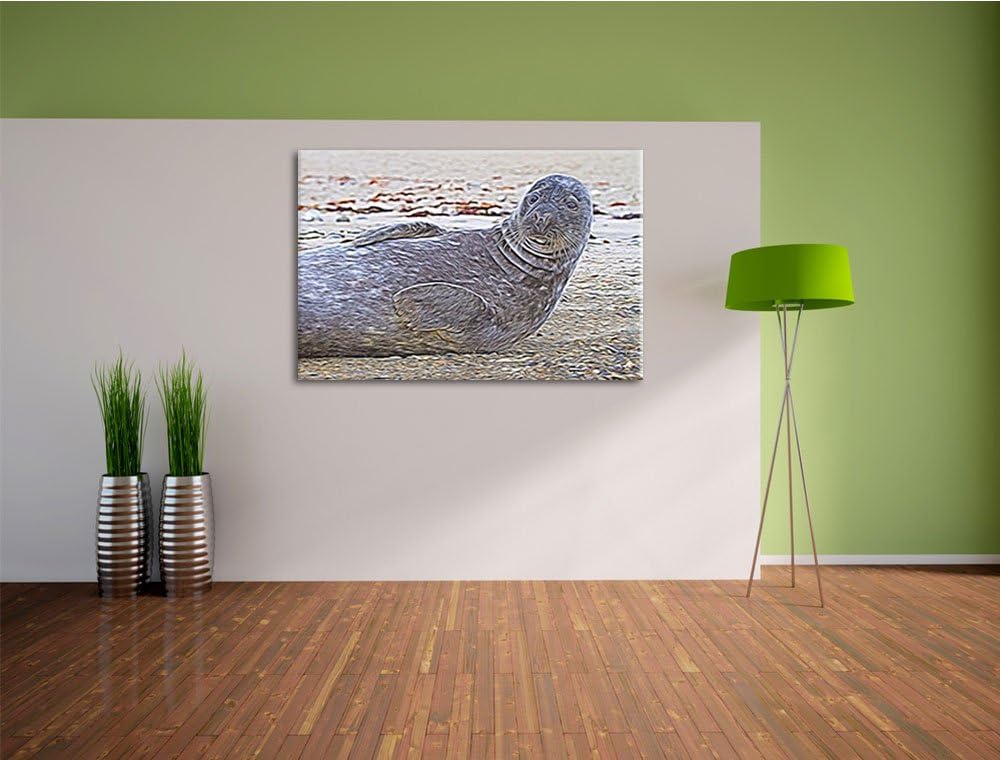 dunkle Robbe entspannt an Kiesstrand Spezial Format: 100x70 cm auf Leinwand, XXL riesige Bilder fert