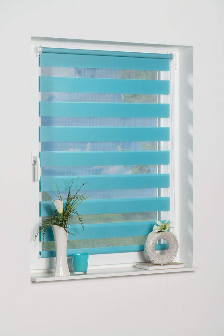 K-home Klemmfix Doppelrollo Madrid ohne Bohren Iceblau 70 x 200 cm (B x L), Iceblau 70 x 200 cm (B x