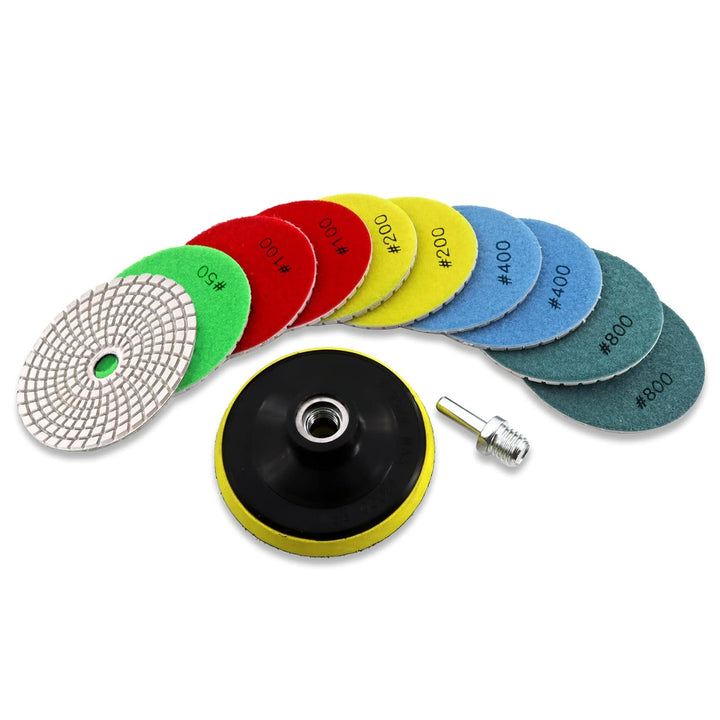 KURSTOL Diamond Polishing Pads Set - 10pcs 4"/100mm Wet Countertop Polishing Pads+1pc Backer Pad of