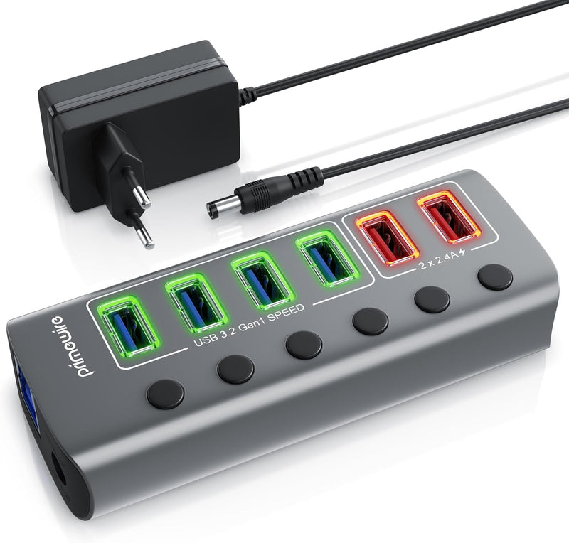 CSL - USB 3.2 Gen.1 6 Port Hub aktiv schaltbar – mit Netzteil - 4 x USB 3.2 Gen1, 2X USB 3.0 mit sma