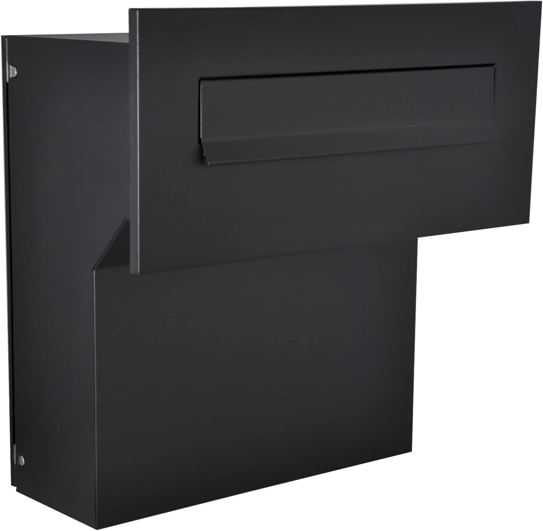 Mauerdurchwurf Briefkasten Schwarz matt C4 190-260 [mm] 3 Schlüssel Einbaubriefkasten Durchwurfbrief