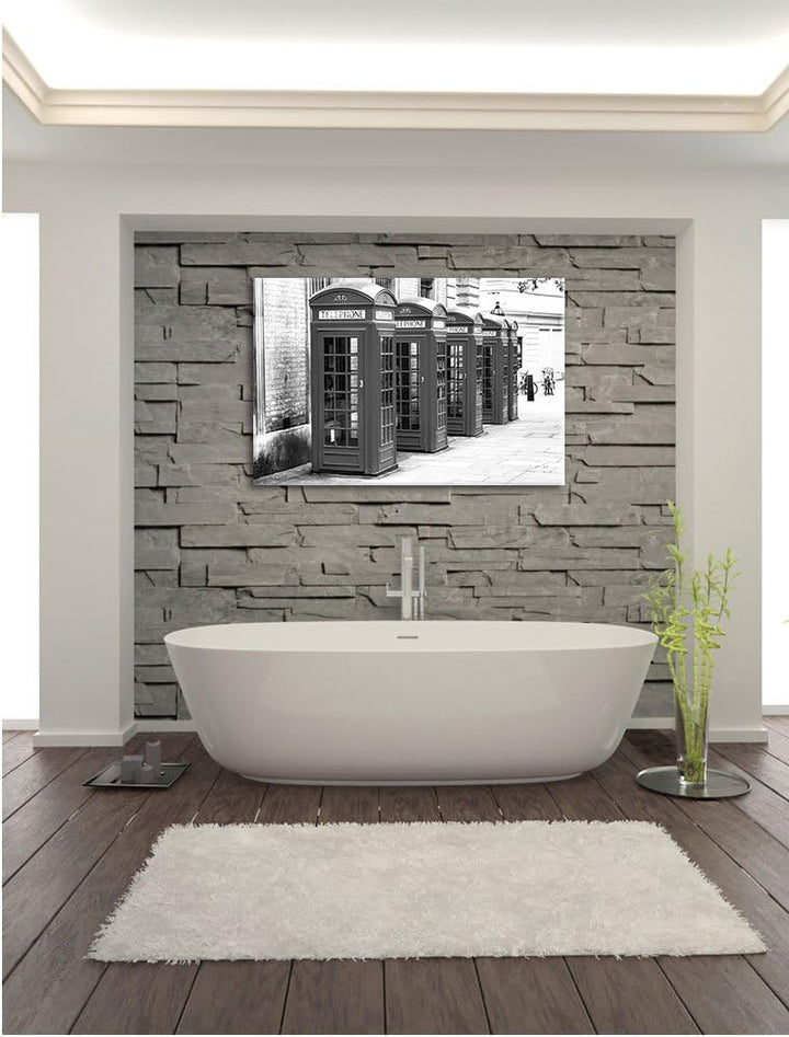 Pixxprint Londoner Telefonzellen als Leinwandbild/Grösse: 100x70 cm/Wandbild/Kunstdruck/fertig bespa
