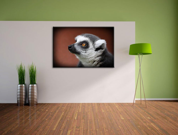 Pixxprint wachsamer Katta auf Leinwand, XXL riesige Bilder fertig gerahmt mit Keilrahmen, Kunstdruck