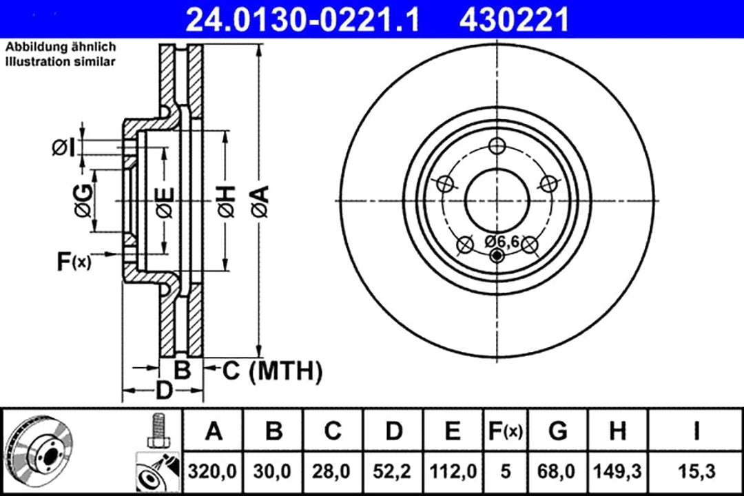 ATE Original Bremsscheibe - 1 Bremsscheibe - 24.0130-0221.1 - ECE-R90 Strassenzulassung
