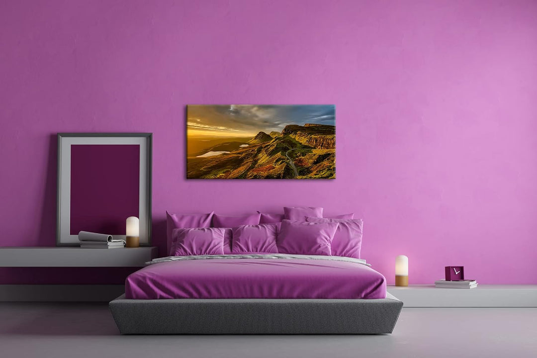himmlische Landschaft in Schottland Panorama 100x50 cm als Leinwandbild, Motiv fertig gerahmt auf Ec