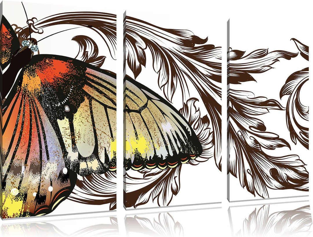 Pixxprint Prachtvoller Schmetterling weiss 3-Teiler Leinwandbild 120x80 Bild auf Leinwand