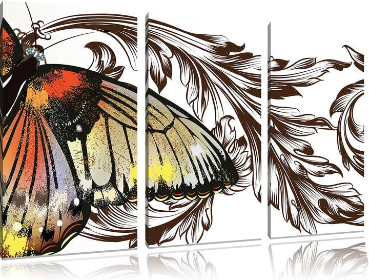Pixxprint Prachtvoller Schmetterling weiss 3-Teiler Leinwandbild 120x80 Bild auf Leinwand