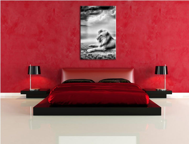 Pixxprint Monocrome, Stolzer weisser Löwenkönig, Format: 100x70 auf Leinwand, riesige Bilder fertig