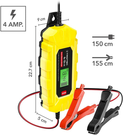 TROTEC Batterieladegerät PBCS 4A | Universal-Ladegerät, 12V-Auto-, Motorradbatterien, fahrbare Rasen