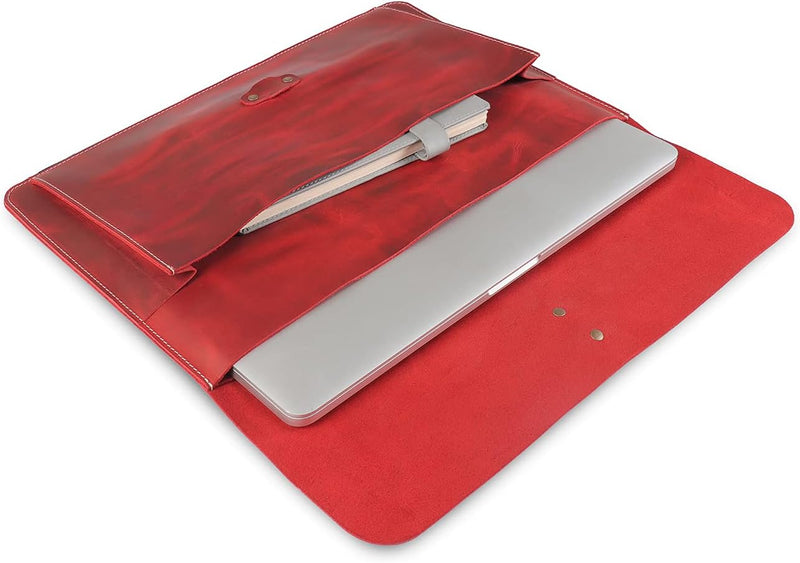 Londo Real Grain Leather MacBook Pro Case with Front Pocket & Flap Closure (Rot, 13 Zoll), OTTO502 R