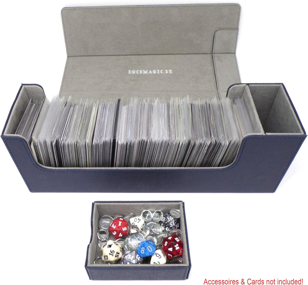 docsmagic.de Premium Magnetic Tray Long Box Dark Blue Medium - Card Deck Storage - Kartenbox Aufbewa
