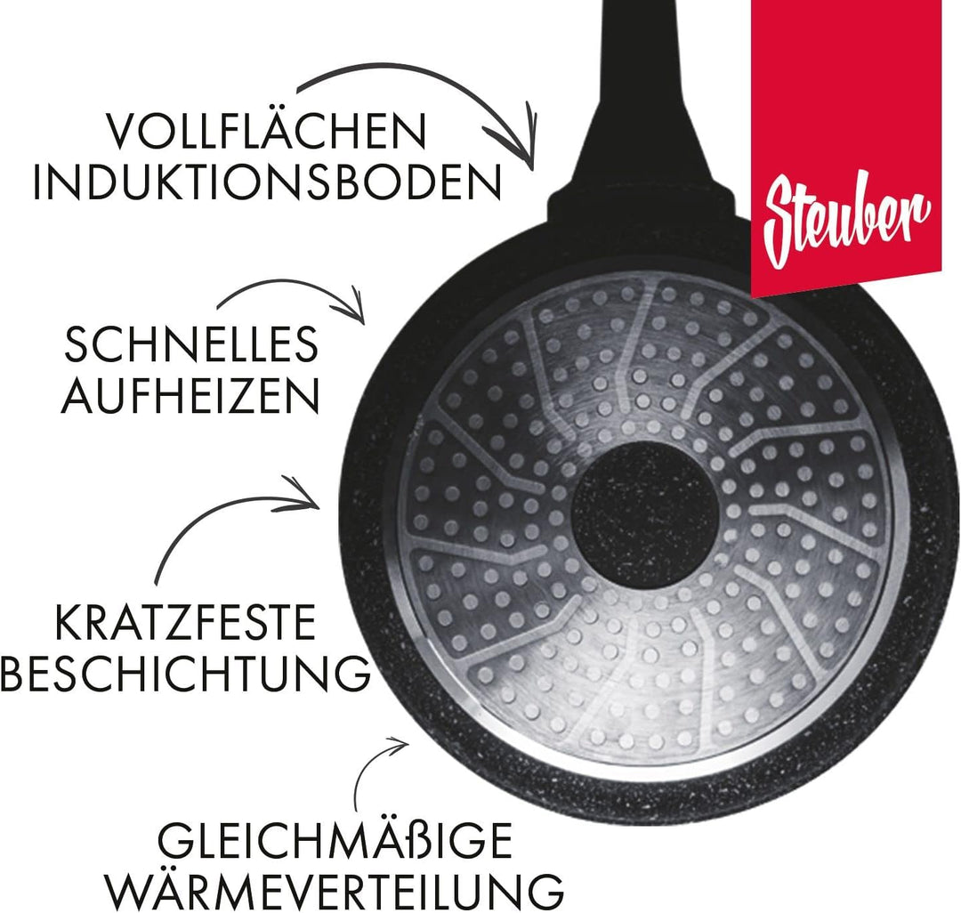 Steuber Bratpfanne Granada Ø 20 cm, Stein-Optik, GREBLON®-Antihaftbeschichtung, Induktion, handliche