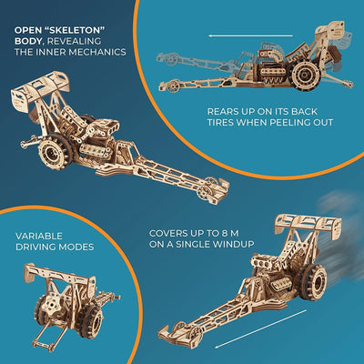 UGEARS Dragster Car Model Kit - Top Fuel Dragster Model Kits Puzzle 3D mit Moteur à Ressort Puissant